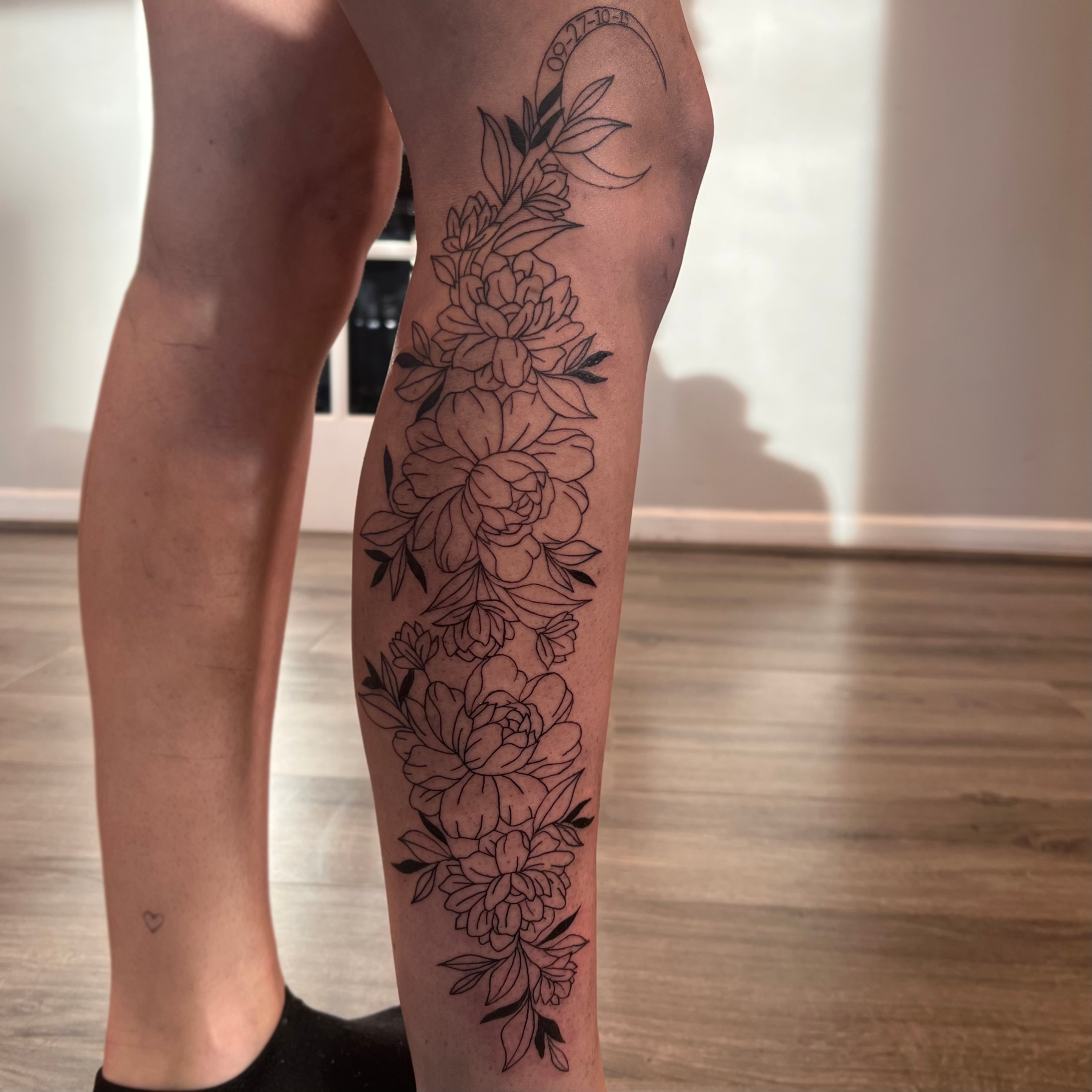 Read: Flower with Moon Half Leg Tattoo